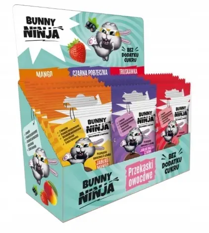 BUNNY NINJA Fruchtrollen Mix Set 18 Stück mit Apfel, Mango, Erdbeere, Banane, Himbeere und Johannisbeere