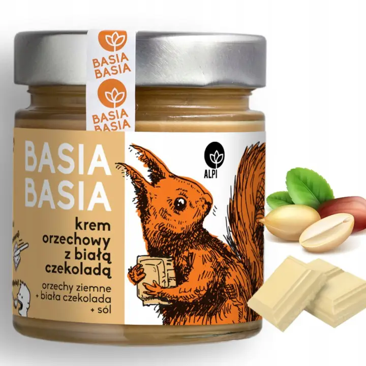 Basia Basia Erdnusscreme mit weißer Schokolade 210 g – cremiger Erdnussaufstrich für Frühstück und Desserts