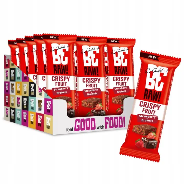 BeRAW Crispy Fruit Strawberry Brownie Fruchtriegel mit Erdbeeren im 15er Set