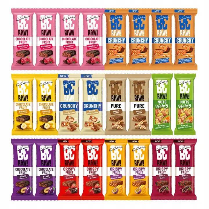 BeRAW Protein- und Energieriegel Mix mit 24 Riegeln in verschiedenen Geschmacksrichtungen