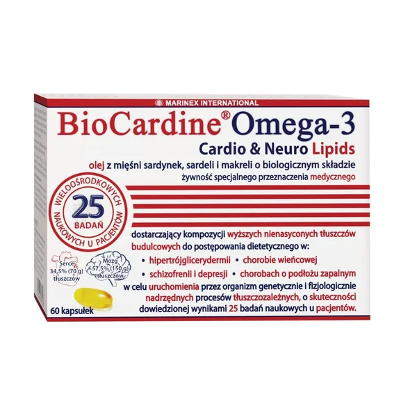 BioCardine Omega-3 Cardio & Neuro Lipids 60 Kapseln mit Omega-3-Fettsäuren aus Sardinen, Sardellen und Makrelen