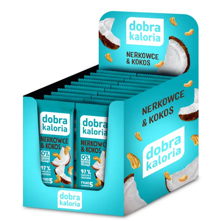 Dobra Kaloria Cashew-Kokos-Riegel vegan ohne Zuckerzusatz mit Datteln, Cashewkernen und Kokosraspeln