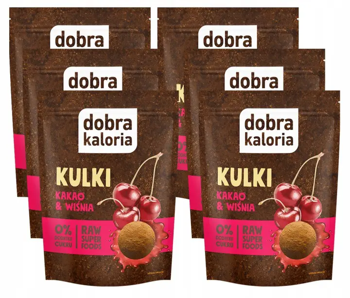 Dobra Kaloria Kugeln Kakao Kirsche 6 x 58 g – natürliche Dattelkugeln mit Kakao und Kirschen