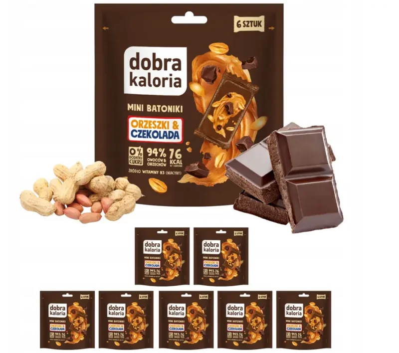 Dobra Kaloria Mini-Riegel Erdnuss und Schokolade 7 Stück – veganer Frucht- und Nussriegel ohne Zuckerzusatz