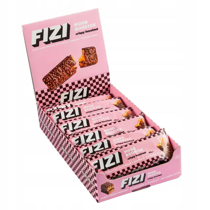FIZI Crispy Hazelnut Mood Booster veganer Haselnussriegel mit 10 Vitaminen glutenfrei ohne Zuckerzusatz 12 x 40 g