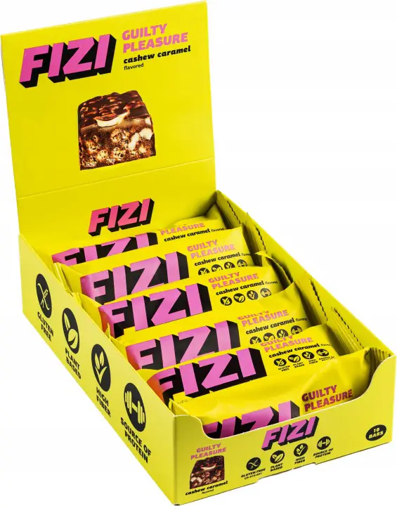 FIZI Cashew Caramel Schokoriegel vegan glutenfrei ohne weißen Zucker im 10er Pack