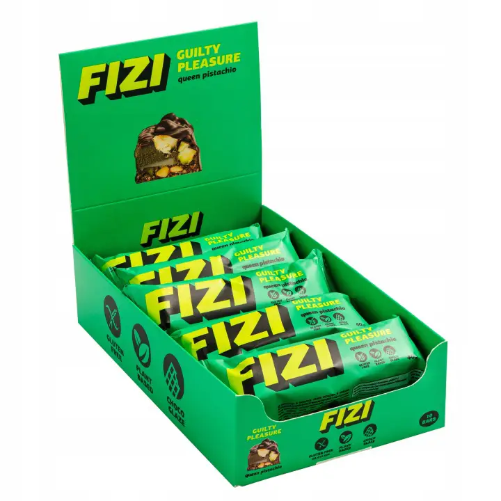 FIZI Queen Pistachio veganer Pistazienriegel mit Schokoladenüberzug ohne Zuckerzusatz glutenfrei 10 x 40 g