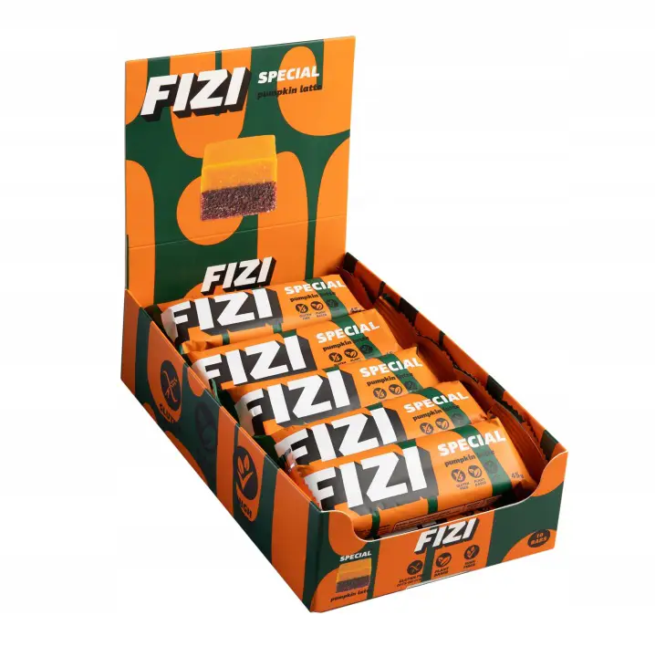 FIZI Pumpkin Latte Kürbisriegel 10 x 40 g – veganer Snack mit Kürbis, Zimt und Kaffee ohne Zuckerzusatz