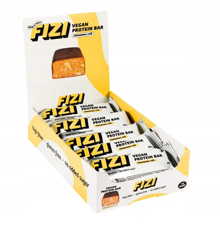 FIZI Cinnamon Roll Proteinriegel vegan glutenfrei mit Zimt und pflanzlichem Protein im 10er Pack