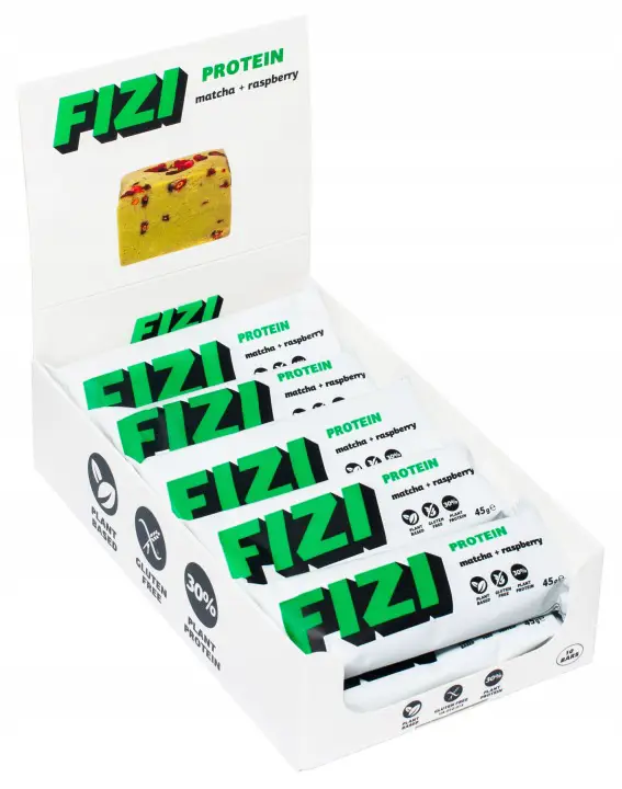 FIZI Matcha Raspberry Proteinriegel vegan glutenfrei mit Matcha und Himbeeren im 10er Pack