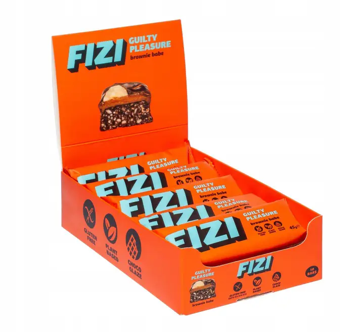 FIZI Brownie Babe Schokoriegel mit Haselnüssen und Karamell vegan glutenfrei im 10er Pack
