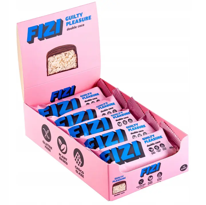 FIZI Double Coco Kokosriegel 10 x 40 g – veganer Schokoriegel mit Kokos, glutenfrei und ohne Zuckerzusatz