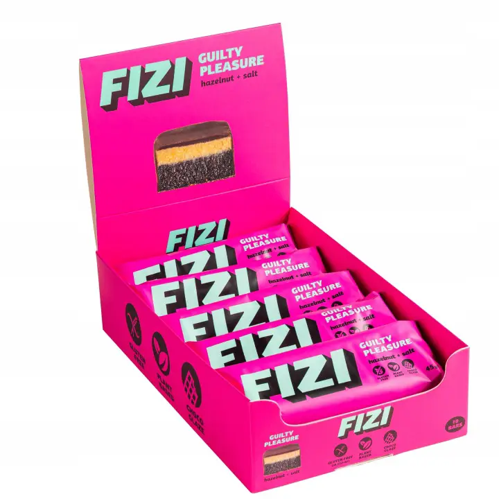 FIZI Hazelnut + Salt 10 x 45 g – veganer Haselnussriegel mit Schokolade und rosa Salz ohne Zuckerzusatz