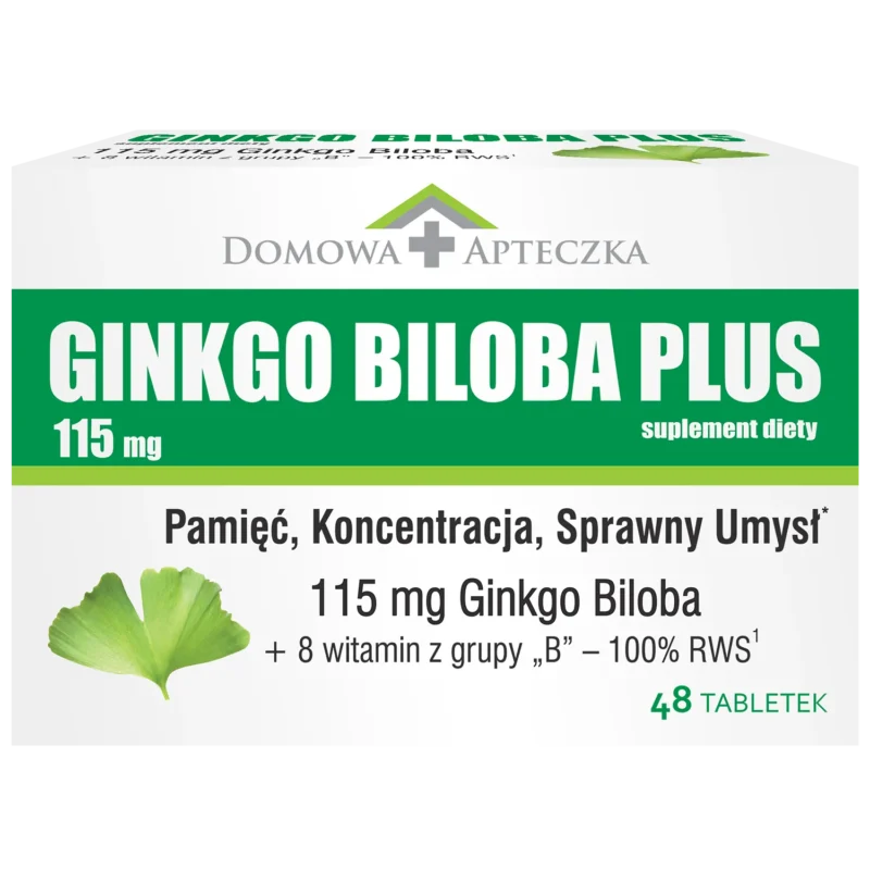 Domowa Apteczka Ginkgo Biloba Plus 48 Tabletten mit Ginkgo-Extrakt und B-Vitamin-Komplex