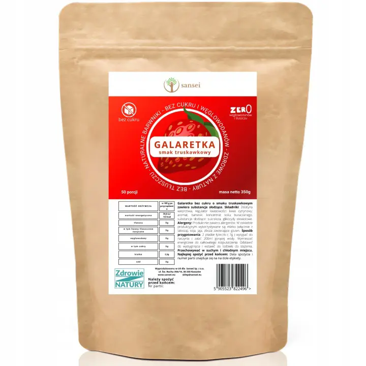 Sansei Keto Gelatine Erdbeere 350 g – zuckerfreie Götterspeise ohne Kohlenhydrate mit 50 Portionen
