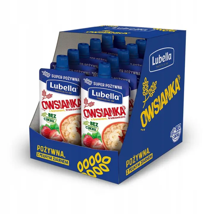 Lubella Haferbrei-Mousse Erdbeere Banane 12 x 100 g – Vollkorn-Haferbrei ohne Zuckerzusatz