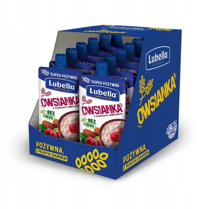 Lubella Haferbrei-Mousse Himbeere Datteln 12 x 100 g – Vollkorn-Haferbrei ohne Zuckerzusatz