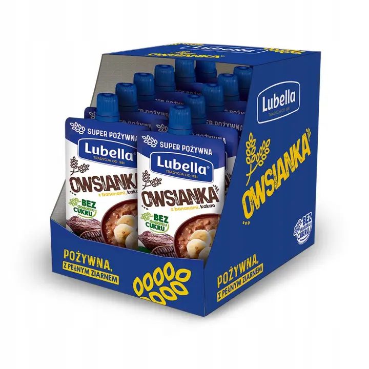 Lubella Haferbrei-Mousse Kakao Banane 12 x 100 g – cremiger Hafer-Snack mit Kakao und Banane