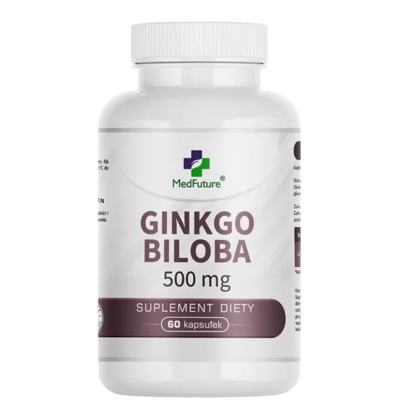 MedFuture Ginkgo Biloba 500 mg Nahrungsergänzungsmittel mit 60 Kapseln aus pulverisierten Ginkgo-Blättern