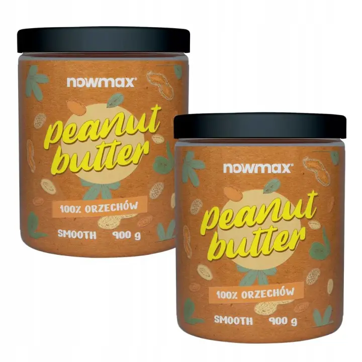 2 x nowmax Erdnussbutter Smooth 900 g aus 100 % gerösteten Erdnüssen ohne Zucker, Salz und Palmöl