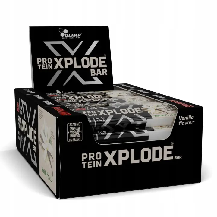 OLIMP Protein Xplode Bar Vanille 25x40 g – proteinreicher Schokoriegel mit hohem Eiweißgehalt und wenig Zucker