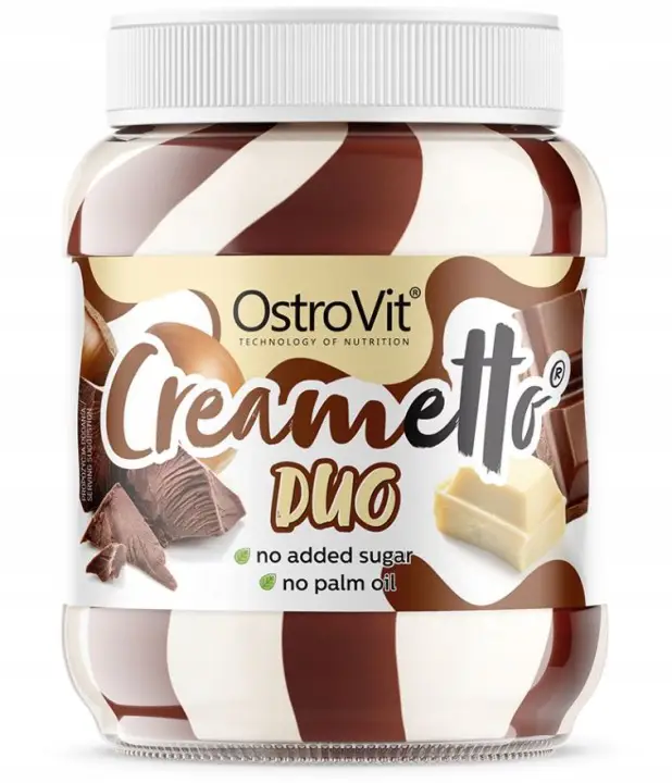 OstroVit Creametto DUO Milch-Kakao-Haselnuss-Creme 350 g ohne Zuckerzusatz und Palmöl.