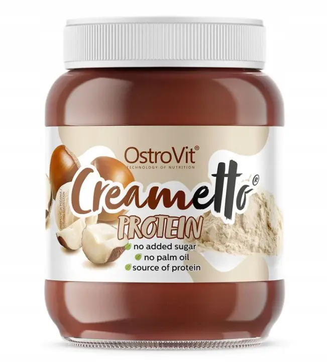 OstroVit Creametto Protein Haselnusscreme 320 g mit WPC ohne Zuckerzusatz und Palmöl.
