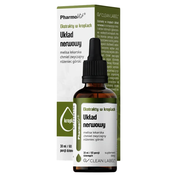 Pharmovit Clean Label Nervensystem Tropfen 30 ml mit Melisse, Hopfen und Rhodiola für Wohlbefinden und Entspannung