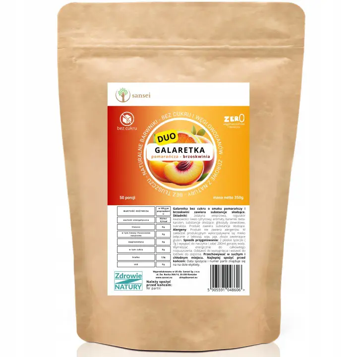Sansei Keto Gelatine Orange Pfirsich 350 g – zuckerfreie Götterspeise ohne Kohlenhydrate mit 50 Portionen