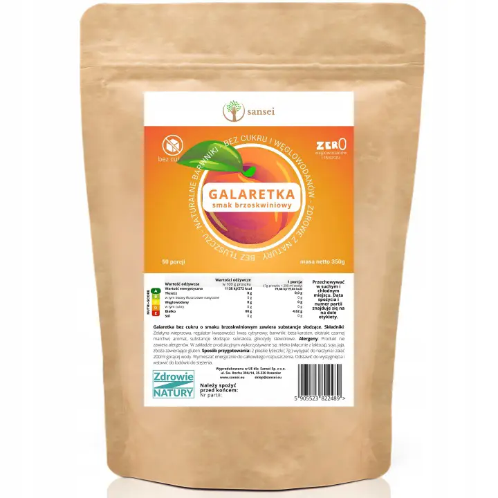 Sansei Keto Gelatine Pfirsich 350 g – zuckerfreie Götterspeise ohne Kohlenhydrate mit 50 Portionen