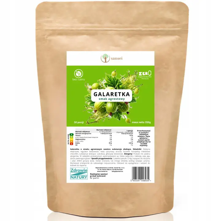 Sansei Keto Gelatine Stachelbeere 350 g – zuckerfreie Götterspeise ohne Kohlenhydrate mit 50 Portionen