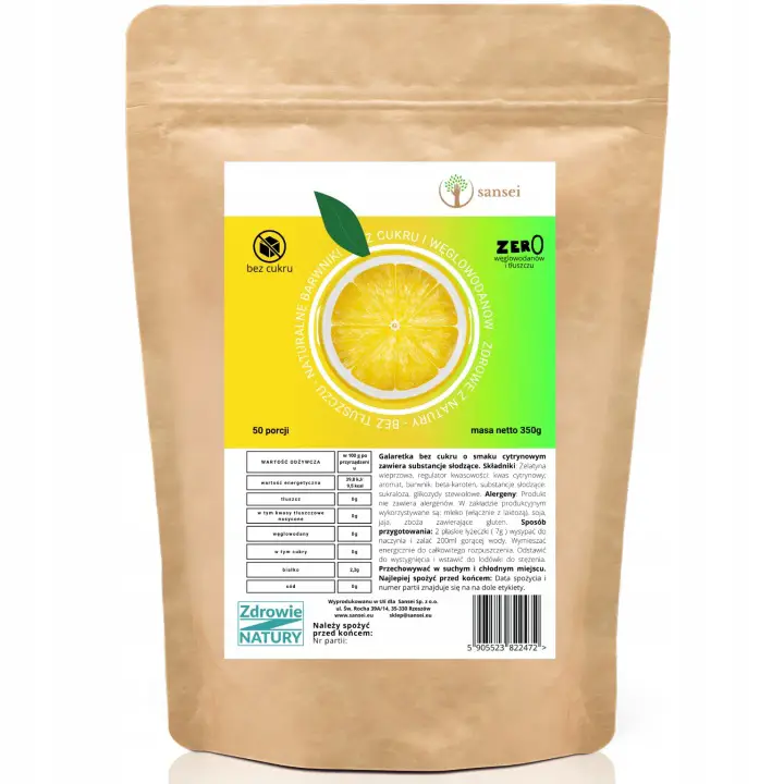 Sansei Keto Gelatine Zitrone 350 g – zuckerfreie Götterspeise ohne Kohlenhydrate mit 50 Portionen