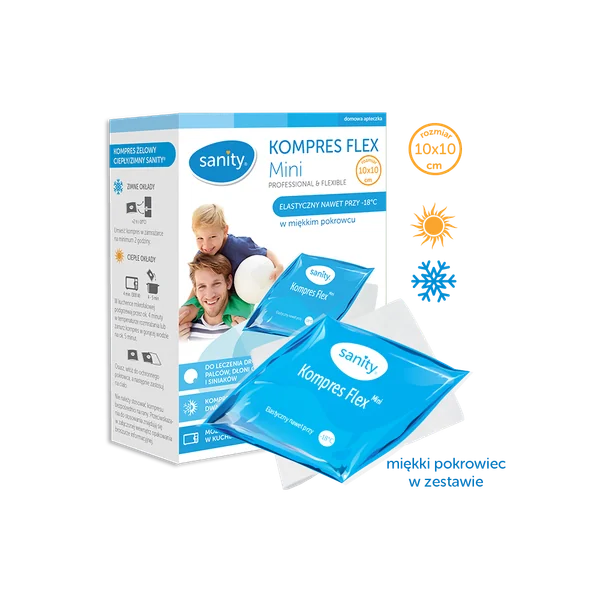Sanity Mini Flex Gel-Kompresse 10 × 10 cm für Kälte- und Wärmetherapie.