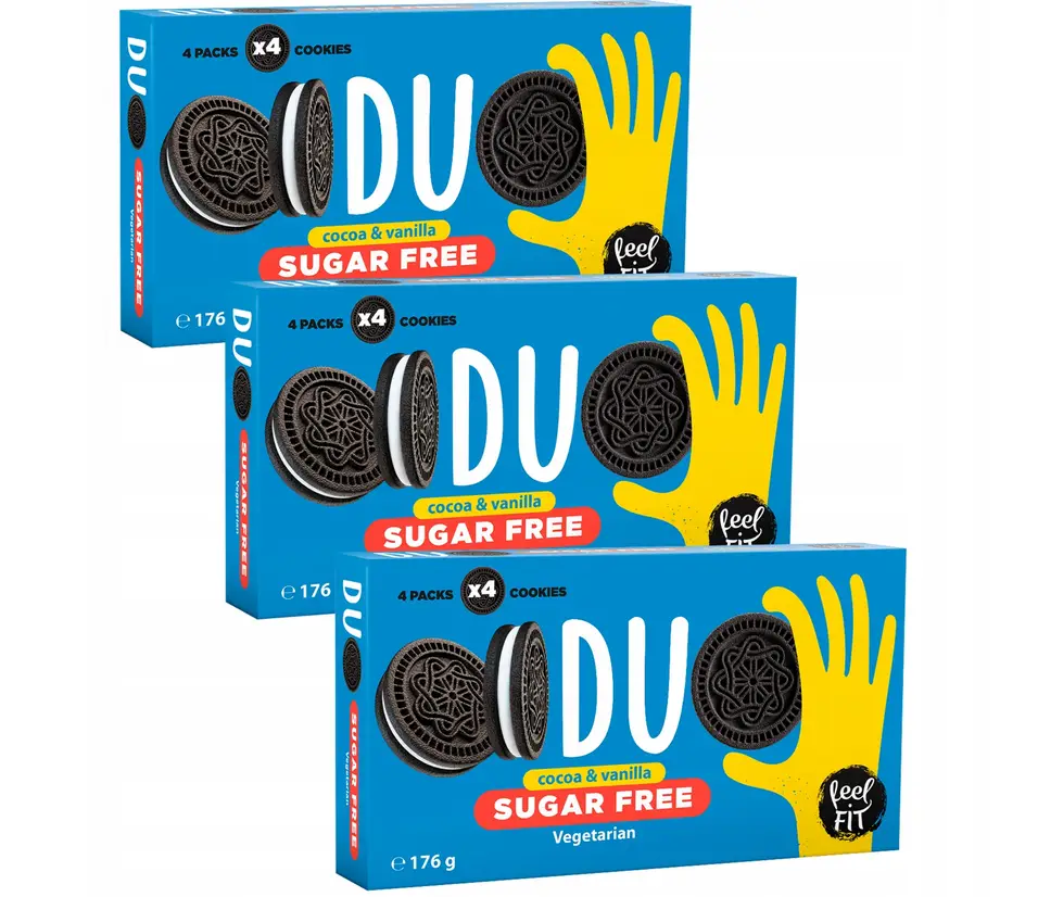 Feel FIT DUO zuckerfreie Sandwichkekse mit Vanillecremefüllung und Kakaokeksen 176 g x 3