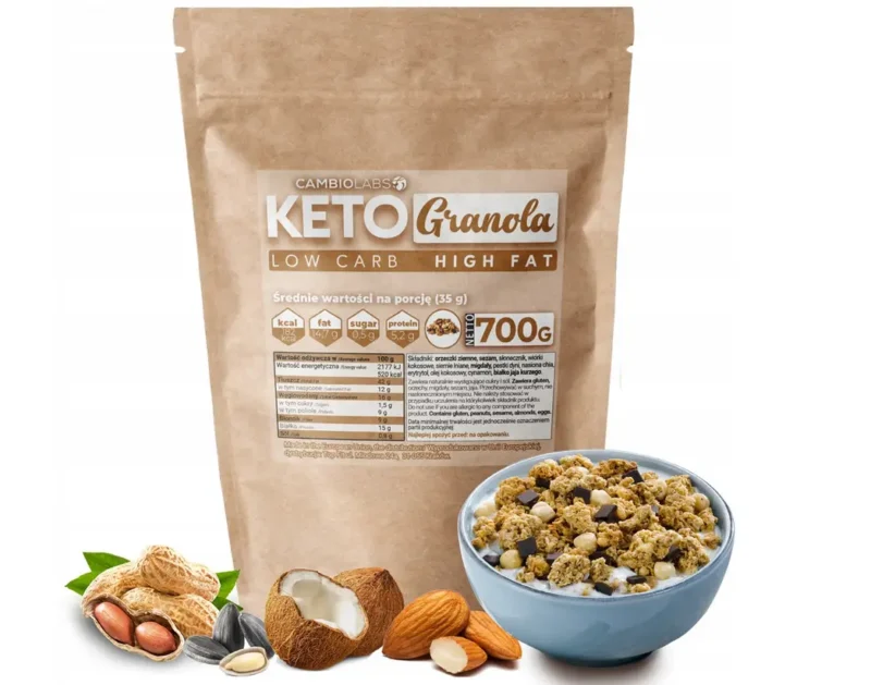 CambioLabs Keto Granola ohne Zucker – knuspriges Low-Carb-Müsli mit Nüssen, Samen und Kokos
