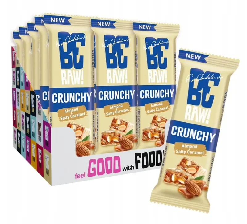 BeRAW Crunchy Almonds Salty Caramel Proteinriegel mit Mandeln und Salzkaramell im 15er Set