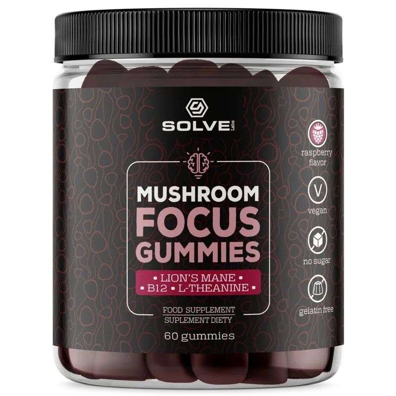 Solve Labs Mushroom Focus Gummies 60 vegane Fruchtgummis mit Lion's Mane, L-Theanin und Vitamin B12