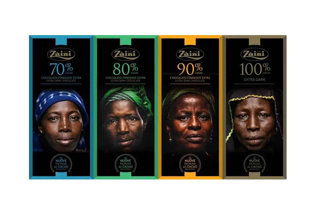 Zaini Women of Cocoa Zartbitterschokolade Set 70 %, 80 %, 90 % und 100 % Kakao – 4 x 75 g