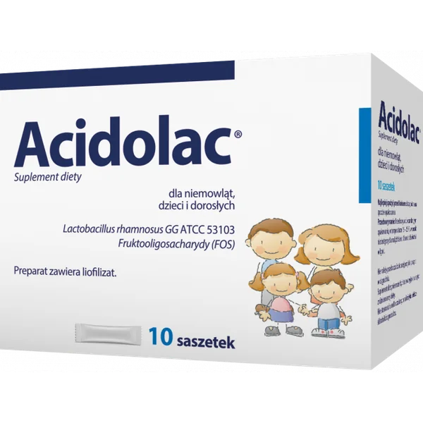 Acidolac 10 Beutel mit Lactobacillus rhamnosus GG und FOS zur Unterstützung der Darmflora