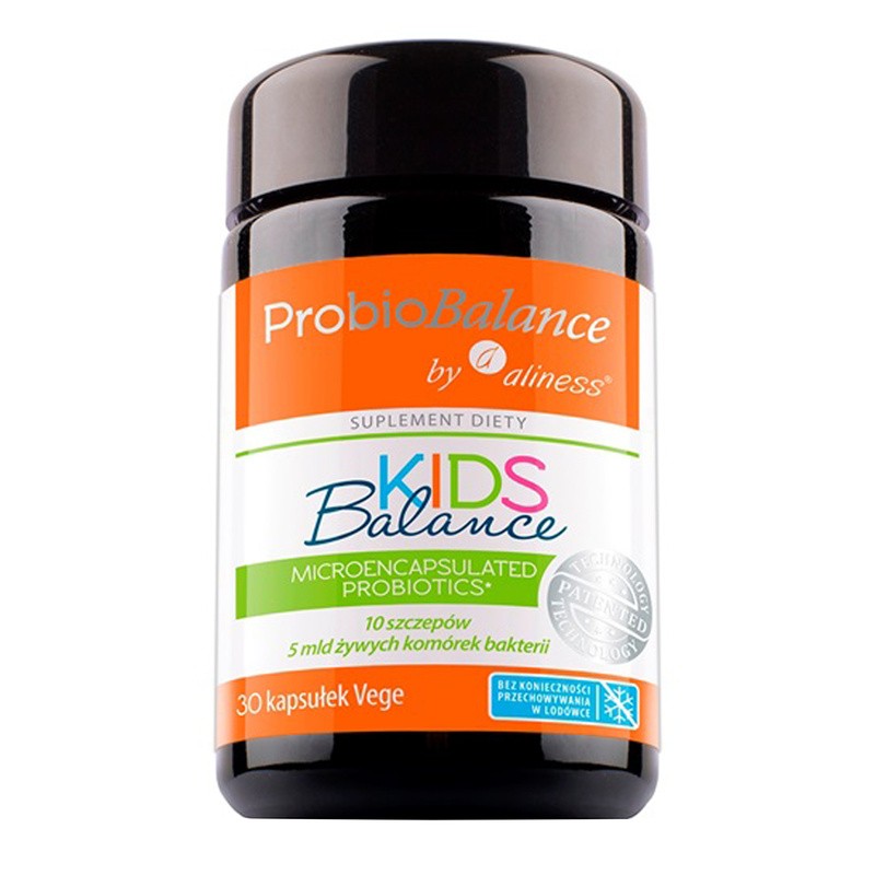 Aliness ProbioBalance Kids Balance Probiotikum mit 10 Bakterienstämmen und Fibregum™ Bio – 30 Kapseln.