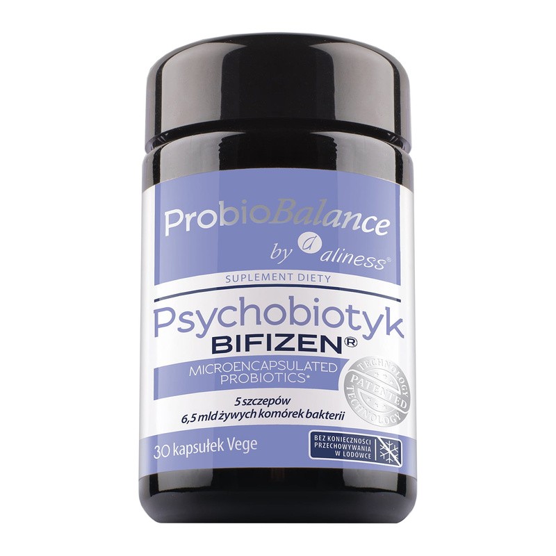 Aliness ProbioBalance Psychobiotikum Bifizen® mit 5 probiotischen Bakterienstämmen und Fibregum™ Bio – 30 Kapseln.