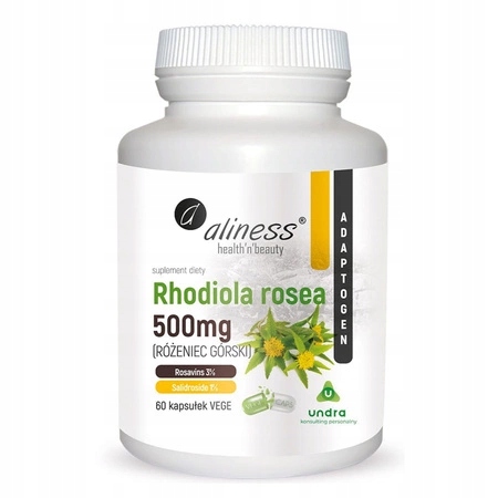 Aliness Rhodiola rosea 500 mg – 60 vegane Kapseln mit hochwertigem Rosenwurz-Extrakt.