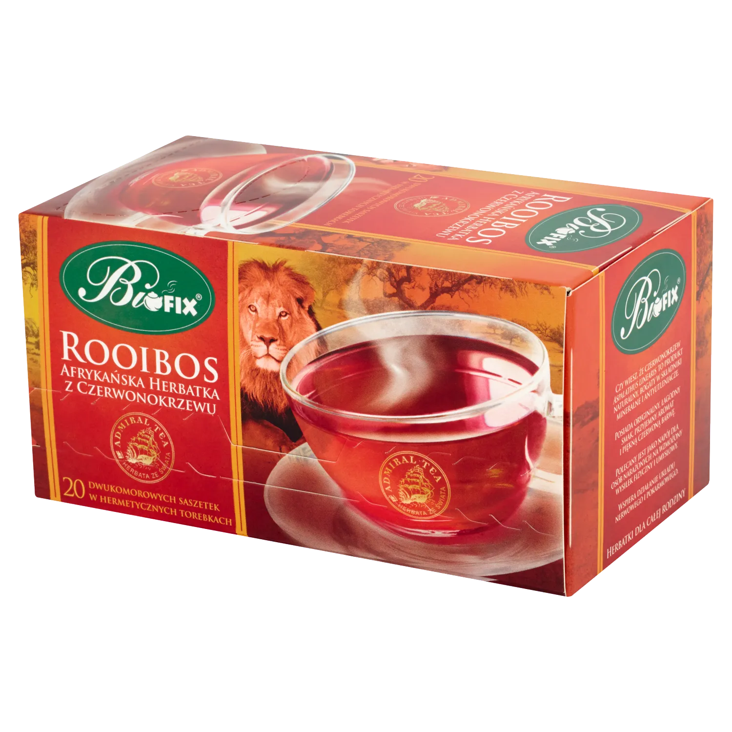 Bi Fix Admiral Tea Rooibos Tee – koffeinfreier Rotbuschtee, 20 Filterbeutel.