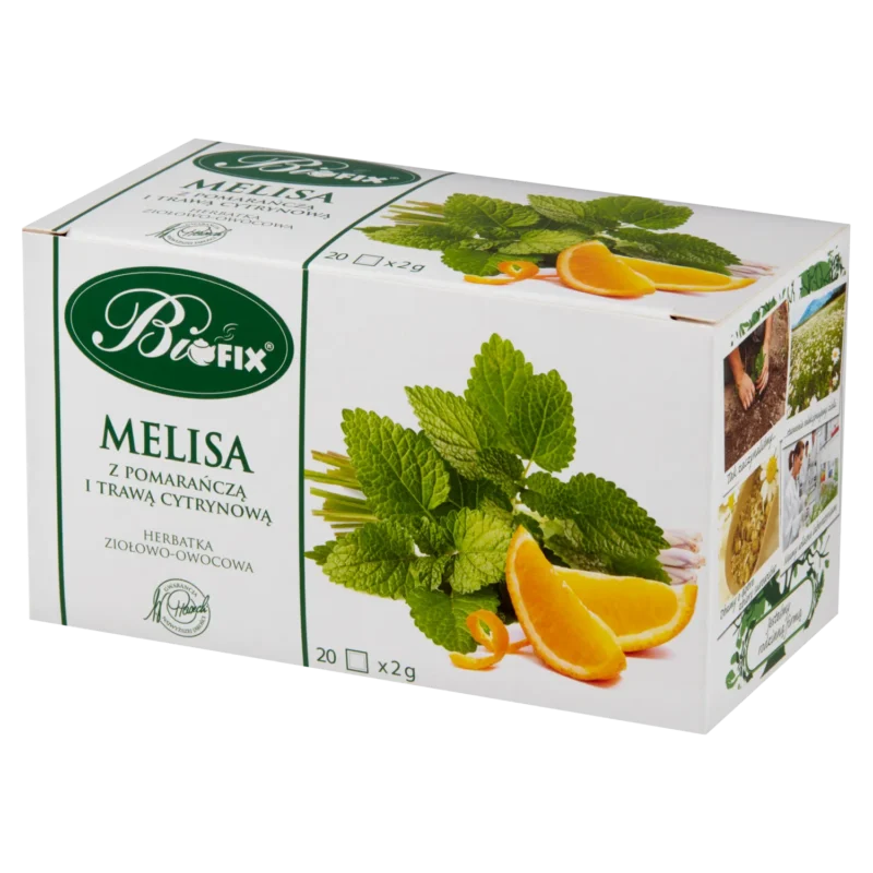 Bi Fix Melisse mit Orange und Zitronengras – Kräuter- und Früchtetee in 20 Filterbeuteln für entspannenden Teegenuss.