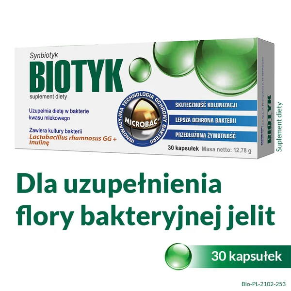 Biotyk Synbiotikum mit Lactobacillus rhamnosus GG und Inulin, 30 Kapseln zur Unterstützung der Darmflora