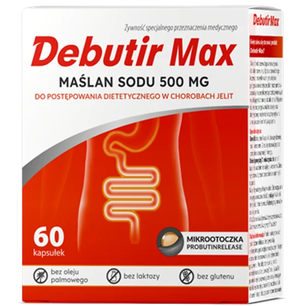 Debutir MAX 500 mg 60 Kapseln mit mikroverkapseltem Natriumbutyrat von Polpharma