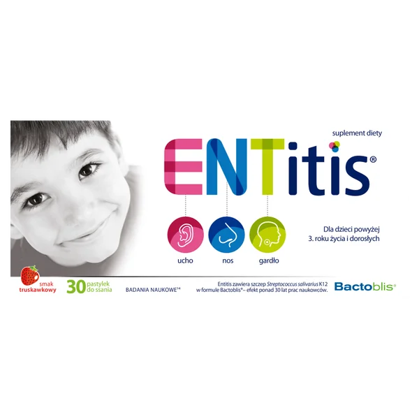ENTitis Lutschtabletten mit Streptococcus salivarius K12 und Vitamin D, Erdbeergeschmack – 30 Stück
