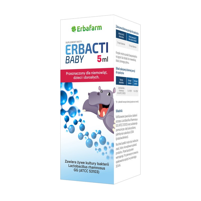 Erbafarm Erbacti Baby Tropfen mit Lactobacillus rhamnosus GG – Probiotikum für Säuglinge, Kinder und Erwachsene, 5 ml.