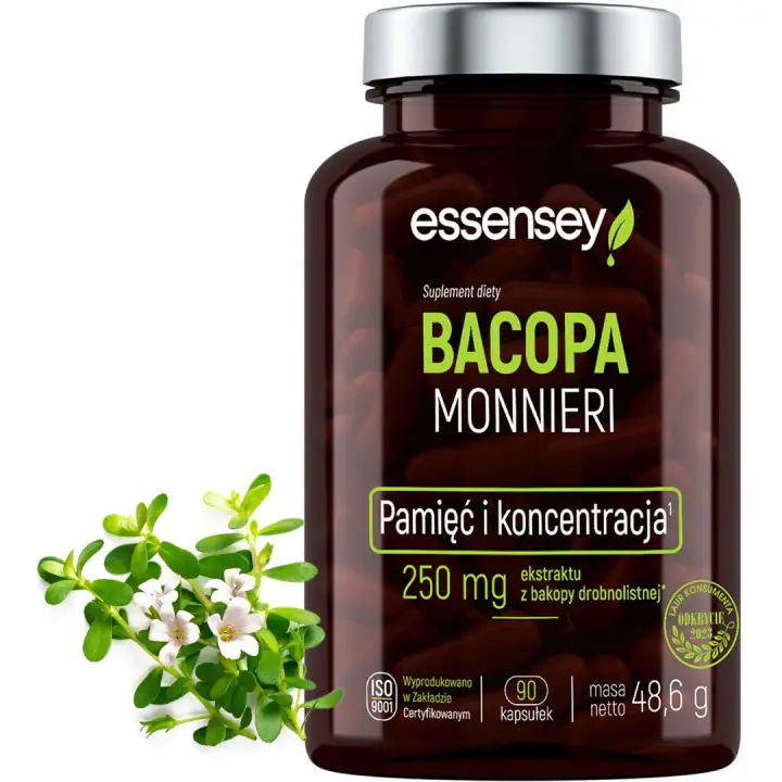 Essensey Bacopa Monnieri 90 Kapseln mit standardisiertem 50 % Bacoside-Extrakt zur Unterstützung von Gedächtnis und Konzentration.