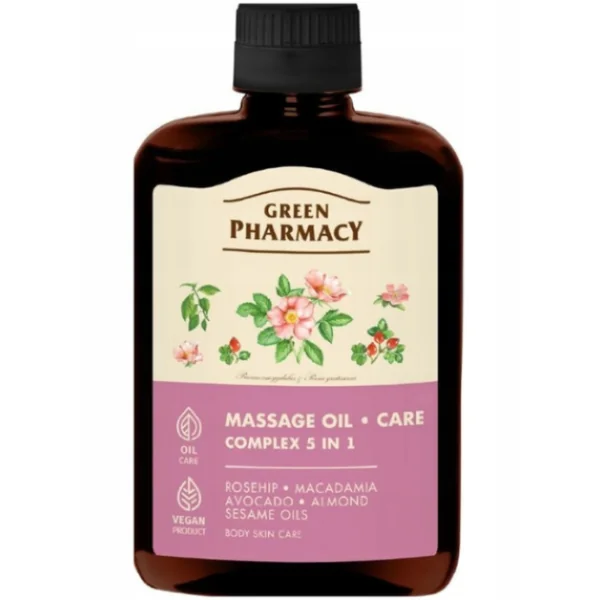 Green Pharmacy Körpermassageöl mit 5 Ölen 200 ml für intensive Hautpflege und Massage